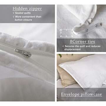 XZ XIFA White Linen Duvet Cover,100% Natural French Flax, Breathable & Durable Textured Bedding, Cooling Duvet Cover Sets 3pcs-1 Duvet Cover and 2 Pillowcases (King Size)
