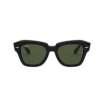 Ray-Ban RB2186 State Street Square Sunglasses, Black/G-15 Green, 49 mm