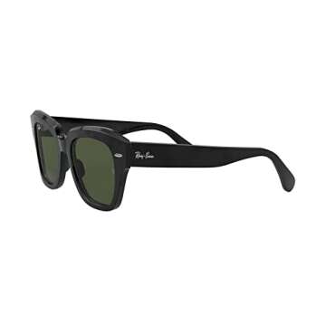Ray-Ban RB2186 State Street Square Sunglasses, Black/G-15 Green, 49 mm