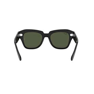 Ray-Ban RB2186 State Street Square Sunglasses, Black/G-15 Green, 49 mm