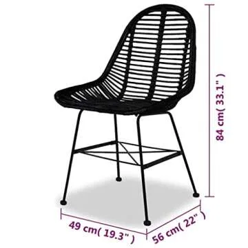 vidaXL 2X Dining Chairs - Natural Rattan Black Elegance