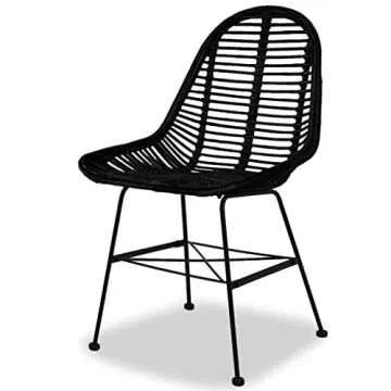 vidaXL 2X Dining Chairs - Natural Rattan Black Elegance