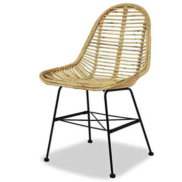 vidaXL 2X Dining Chair Natural Rattan Wicker Black Colonial Kitchen Home Seat
