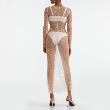 Women's Sexy Sheer Mesh Pearl Rhinestone Cover Up
