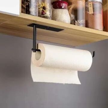 SUNTECH Paper Towel Holder Under Kitchen Cabinet - Self Adhesive Matte Black Towel Paper Holder Stick on Wall, SUS304 Stainless Steel