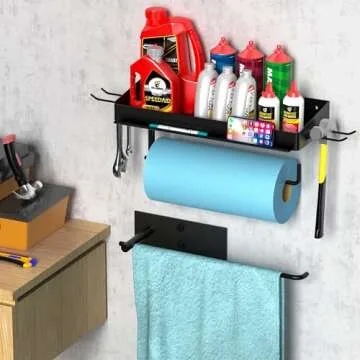 SUNTECH Paper Towel Holder Under Kitchen Cabinet - Self Adhesive Matte Black Towel Paper Holder Stick on Wall, SUS304 Stainless Steel