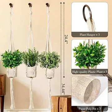 Artificial Plants 3 Pack Mini Hanging Greenery Decor