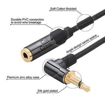 CableCreation 2-Pack 3.5mm Aux Extension 6FT/1.8m, Right Angle 3.5mm Audio Stereo Cable, Jack HiFi C...