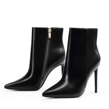 GENSHUO Ankle booties for women stiletto high heels short boots Solid Black Size 10