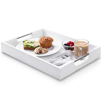 Atpien Rustic Wood Serving Tray: Wooden Tray Farmhouse Decor, Coffee Table Tray, Ottoman Tray or Bed Tray