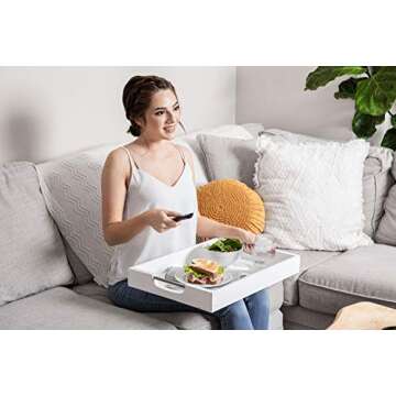 Atpien Rustic Wood Serving Tray: Wooden Tray Farmhouse Decor, Coffee Table Tray, Ottoman Tray or Bed Tray