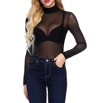 Ultra-Sheer Mock Neck Mesh Top - Women’s Fashion Essential