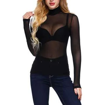 Ultra-Sheer Mock Neck Mesh Top - Women’s Fashion Essential