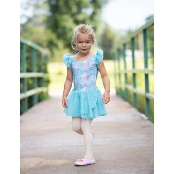 Arshiner Girls Ruffle Sleeve Ballet Dance Dress Tutu Skirted Leotard
