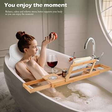 HMGDFUE Bamboo Bathtub Caddy & Pillow Set for Relaxation