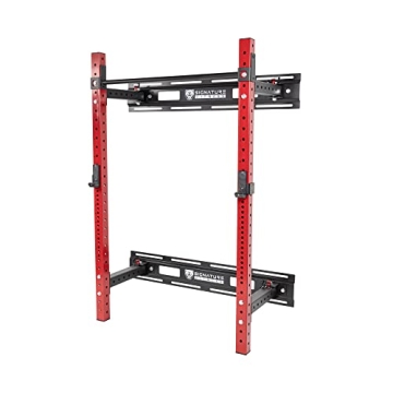 Signature Fitness 3" x 3" Wall Mounted Fold-in Power Cage Squat Rack - Space-Saving Home Gym, Red