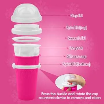 Slushie Maker Cup, DIY Magic Slushy Maker Squeeze Cup, Portable Smoothie Squeeze Cup for Juices, Milk and Ice Cream Make, Double Layer Squeeze Slushy Maker Cup, Birthday Gifts for Friends&Family Pink
