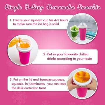 Slushie Maker Cup, DIY Magic Slushy Maker Squeeze Cup, Portable Smoothie Squeeze Cup for Juices, Milk and Ice Cream Make, Double Layer Squeeze Slushy Maker Cup, Birthday Gifts for Friends&Family Pink