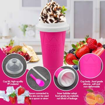 Slushie Maker Cup, DIY Magic Slushy Maker Squeeze Cup, Portable Smoothie Squeeze Cup for Juices, Milk and Ice Cream Make, Double Layer Squeeze Slushy Maker Cup, Birthday Gifts for Friends&Family Pink