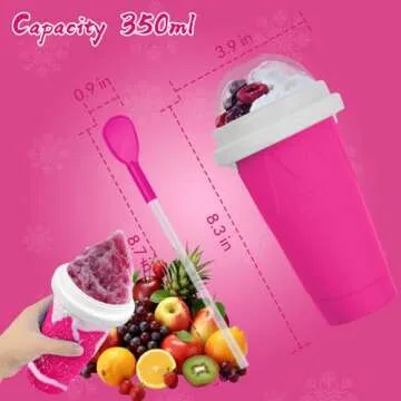 Slushie Maker Cup, DIY Magic Slushy Maker Squeeze Cup, Portable Smoothie Squeeze Cup for Juices, Milk and Ice Cream Make, Double Layer Squeeze Slushy Maker Cup, Birthday Gifts for Friends&Family Pink