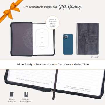 Classic Faux Leather Journal Be Strong and Courageous Lion Joshua 1:9 Bible Verse Gray Inspirational Notebook, Lined Pages w/Scripture, Ribbon Marker, Zipper Closure