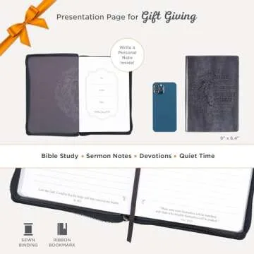 Classic Faux Leather Journal Be Strong and Courageous Lion Joshua 1:9 Bible Verse Gray Inspirational Notebook, Lined Pages w/Scripture, Ribbon Marker, Zipper Closure