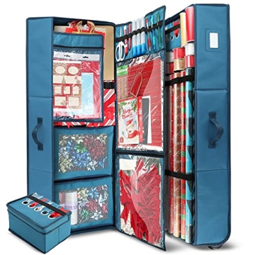 Hearth & Harbor Holiday Storage: Fade-Resistant Wrapping Paper Organizer with Wheels