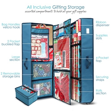 Hearth & Harbor Holiday Wrapping Paper Storage Organizer with Wheels