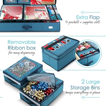 Hearth & Harbor Holiday Wrapping Paper Storage Organizer with Wheels