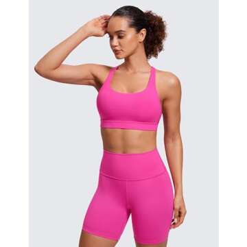 CRZ YOGA Women's Strappy Sports Bras Fitness Workout Padded Yoga Criss Cross Back Cami Hibiscus Purp...