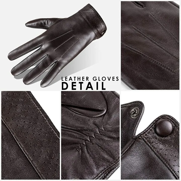 Mens Winter Sheepskin Leather Touchscreen Gloves