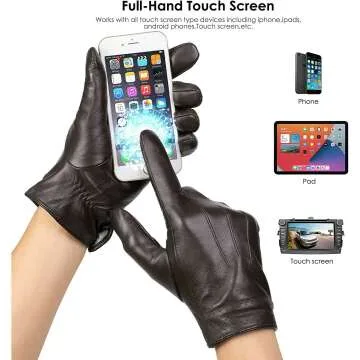 Mens Winter Sheepskin Leather Touchscreen Gloves