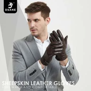 Mens Winter Sheepskin Leather Touchscreen Gloves