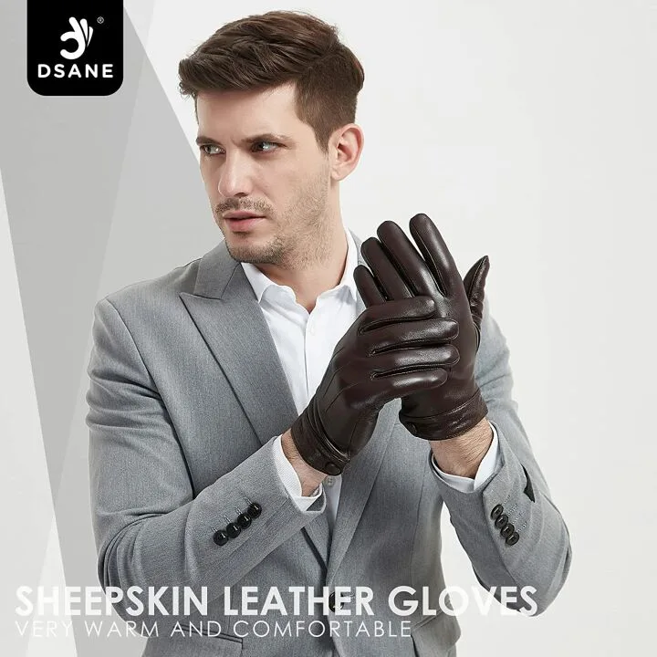 Mens Winter Sheepskin Leather Touchscreen Gloves