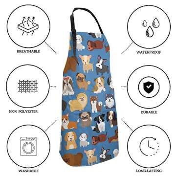 Duduho Cute Dogs Pets Apron with 2 Pockets Cooking Kitchen Bib Aprons for Women Men Unisex Adjustable Waterproof Stain Resistant