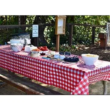 Oojami Pack of 6 Plastic Red and White Checkered Tablecloths - 6 Pack - Picnic Table Covers