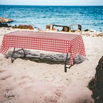 Oojami Pack of 6 Plastic Red and White Checkered Tablecloths - 6 Pack - Picnic Table Covers