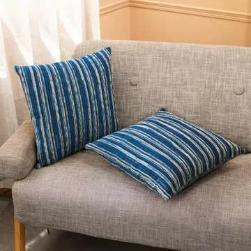 Yeiotsy Pack of 2, Modern Striped Throw Pillow Covers Bohemia Cushion Covers Home Decoration (Navy Blue, 18 X 18 Inches)