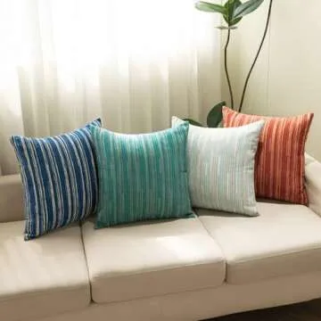 Yeiotsy Pack of 2, Modern Striped Throw Pillow Covers Bohemia Cushion Covers Home Decoration (Navy Blue, 18 X 18 Inches)