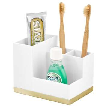 mDesign Toothbrush and Toothpaste Holder for Elegant Storage
