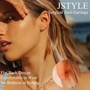 Jstyle Hypoallergenic Surgical Steel Earrings for Sensitive Ears 14K Gold Flat Back Earrings for Wom...