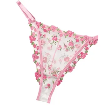 Lilosy Floral Embroidered Sheer Lingerie Set for Women