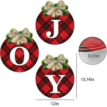 Buffalo Plaid Christmas Wreaths - 3pcs Joy Signs for Holiday Decor