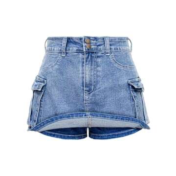 ELLEVEN Mini Cargo Skort for Women High-Stretch Denim Short Skort Y2K Low Waist Denim Women's Jean Skirt Casual Trendy Summer Skort with Pockets Going Out Denim Blue Medium