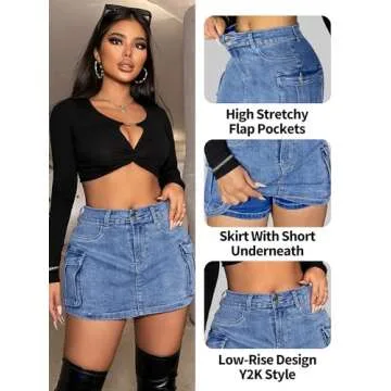 Shop ELLEVEN Y2K Denim Mini Cargo Skort - Stylish Comfort