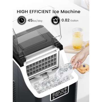 Kndko Countertop Ice Maker - 45 lbs Capacity, 2 Way Filling, Self Cleaning, Ice Size Control, 24H Timer - Large Stainless Steel Ice Machine for Home Bar & RV