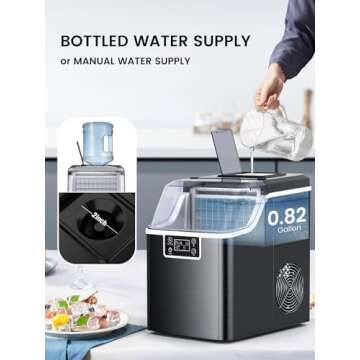 Kndko Countertop Ice Maker - 45 lbs Capacity, 2 Way Filling, Self Cleaning, Ice Size Control, 24H Timer - Large Stainless Steel Ice Machine for Home Bar & RV
