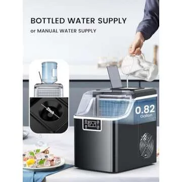 Kndko Countertop Ice Maker - 45 lbs Capacity, 2 Way Filling, Self Cleaning, Ice Size Control, 24H Timer - Large Stainless Steel Ice Machine for Home Bar & RV