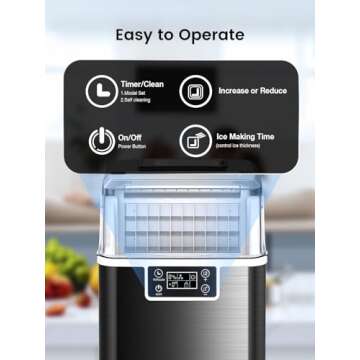 Kndko Countertop Ice Maker - 45 lbs Capacity, 2 Way Filling, Self Cleaning, Ice Size Control, 24H Timer - Large Stainless Steel Ice Machine for Home Bar & RV