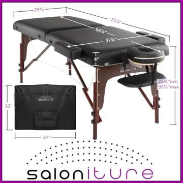 Saloniture Professional Portable Lightweight Bi-Fold Memory Foam Massage Table with Reiki Panels - Includes Headrest, Face Cradle, Armrests and Carrying Case